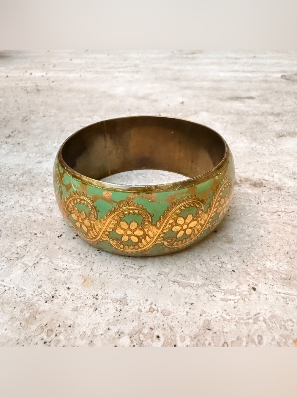 Green and gold ornate bangle